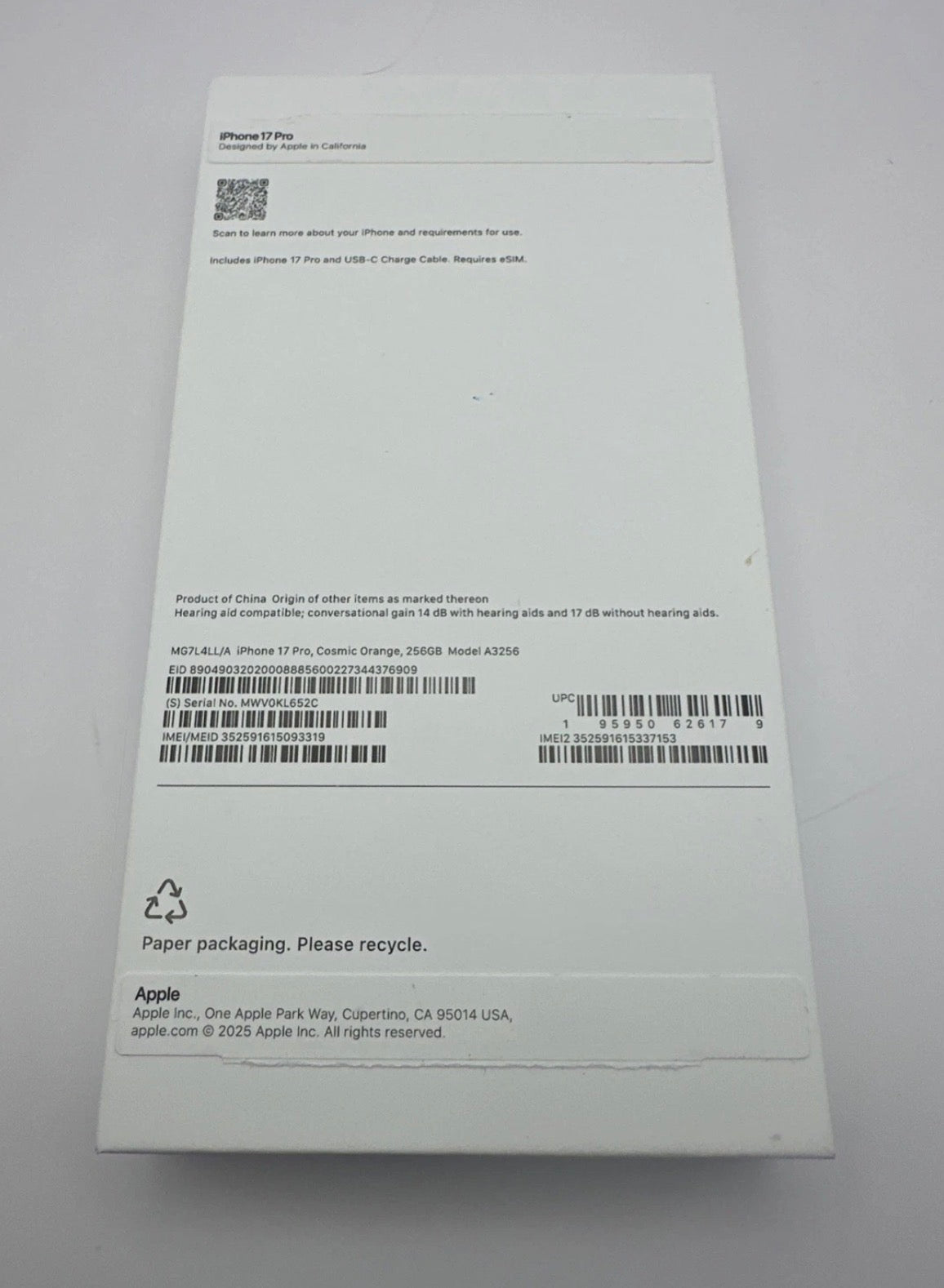 Apple iPhone 17 Pro 256GB Orange eSIM Unlocked - Open box