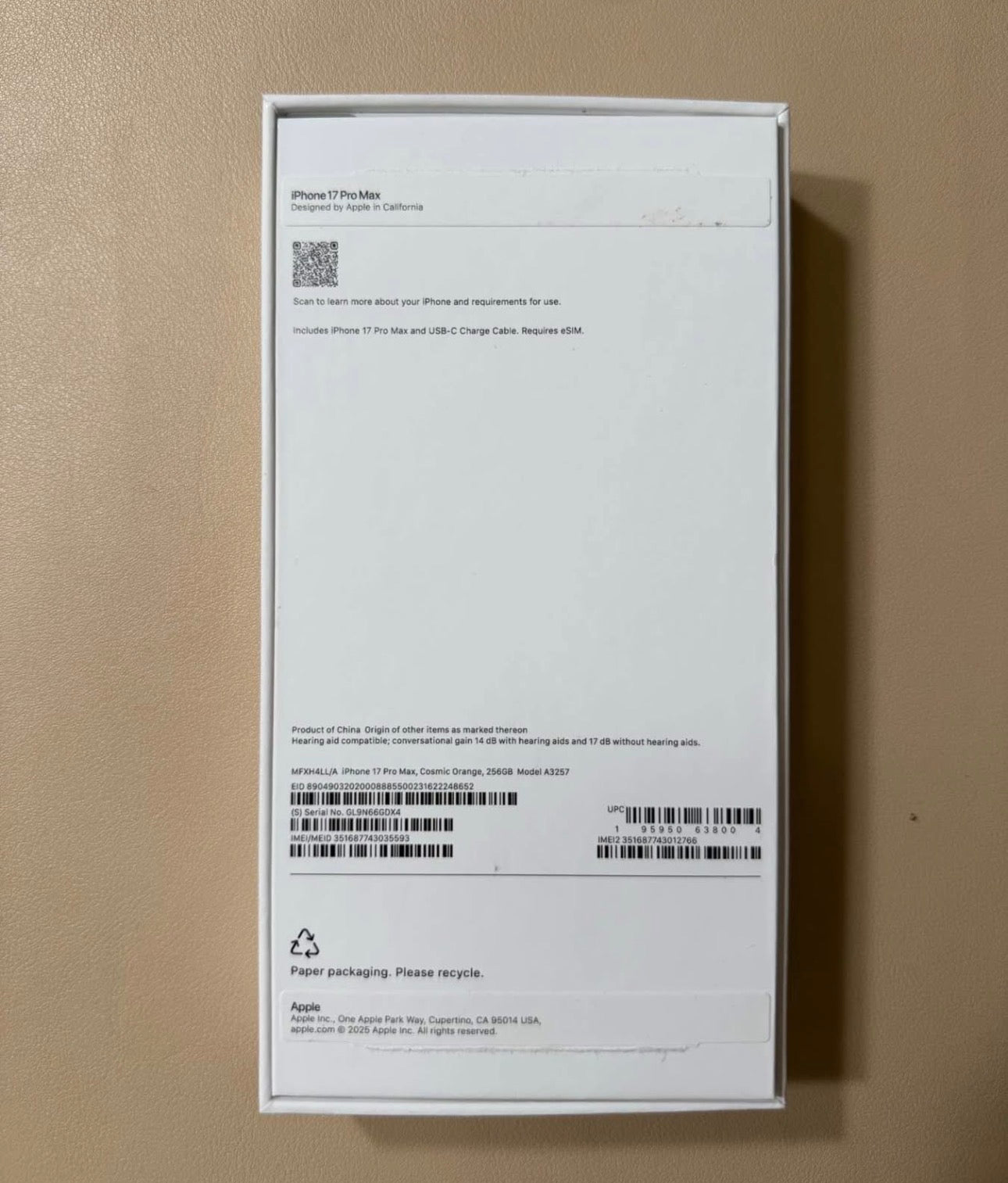 IPHONE 17 PRO MAX 256GB UNLOCKED ORANGE (Open Box)