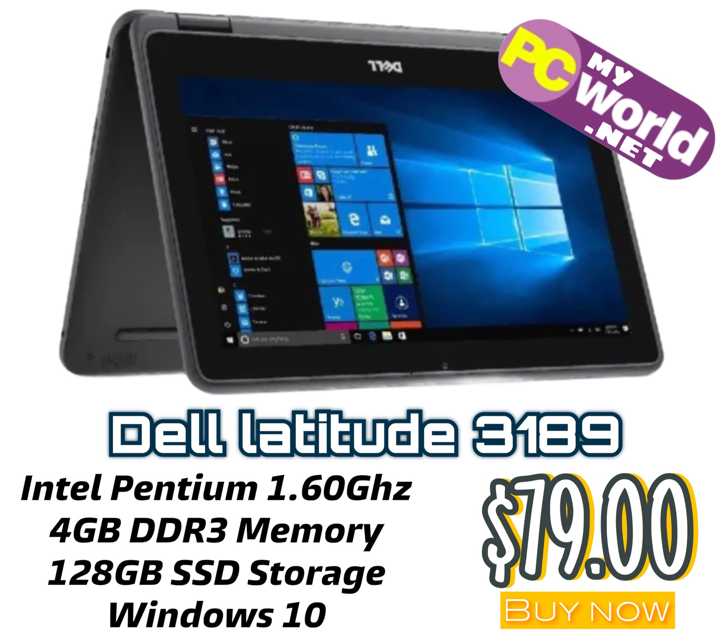 Dell Latitude 3189 Intel N4200 4GB RAM 128GB SSD Win10Home W/Charger