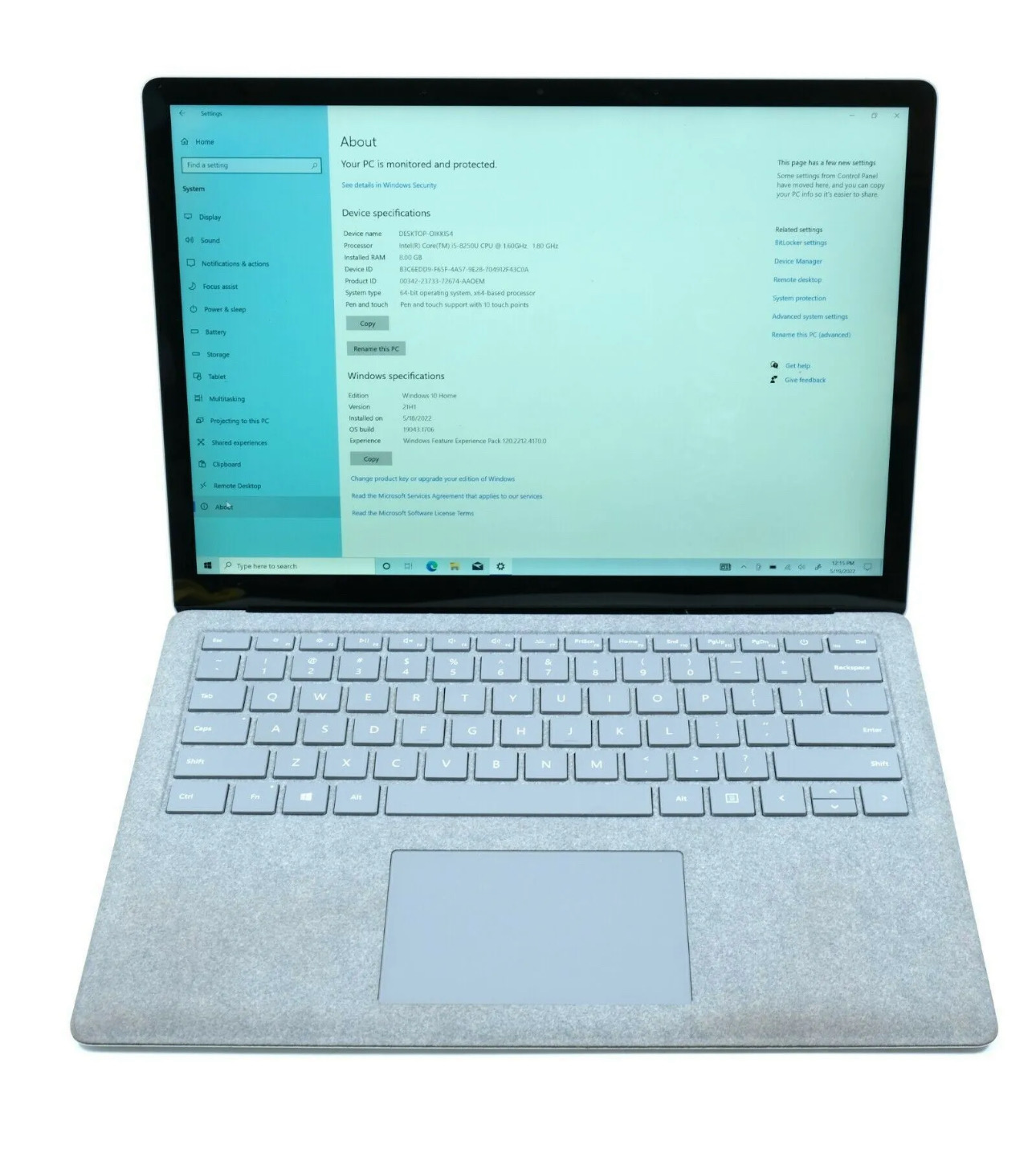 Microsoft Surface Laptop 2 1769 13.5" i7-8650U 1.9GHz 8GB RAM 256GB SSD