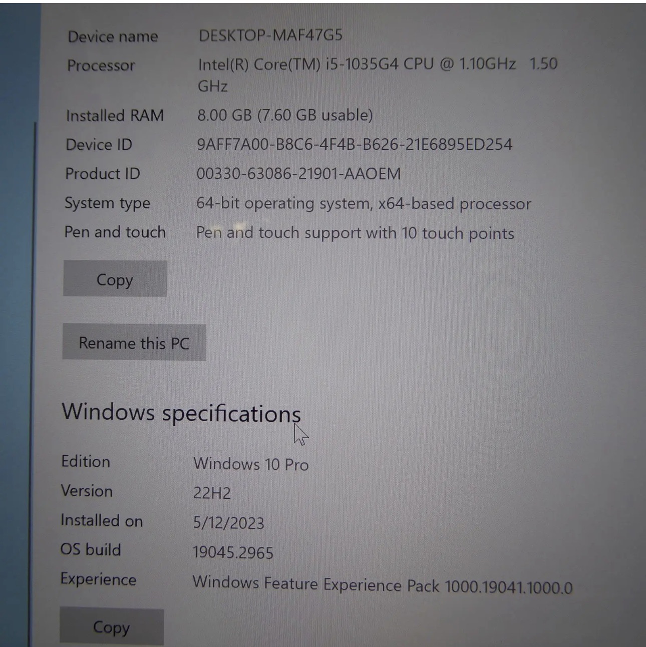 MICROSOFT SURFACE PRO 7 1866 Intel Core i5-1035G4 1.1GHZ 256GB SSD 8GB SEE DESCR